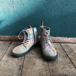 Dr Martens 1460 Pascal Boots Girls Size 6 US Rainbow Glitter Leather Laces Zip